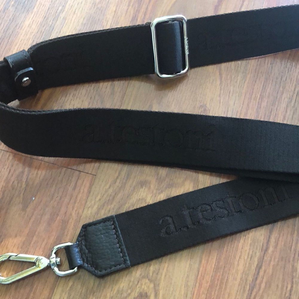 a.testoni Chocolate brown logo wide strap luggage strap purse strap.